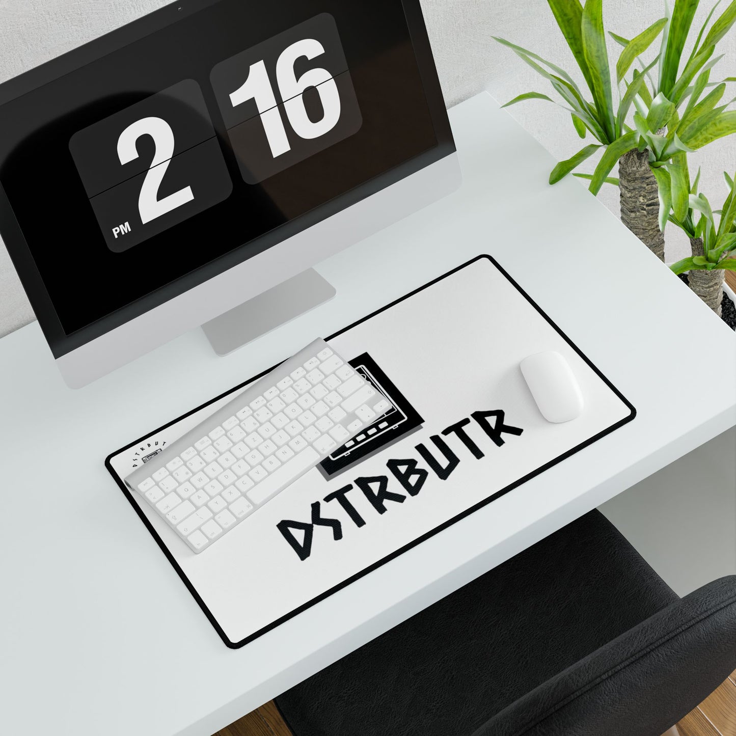 DSTRBUTR Gaming Desk Mat - White with Black