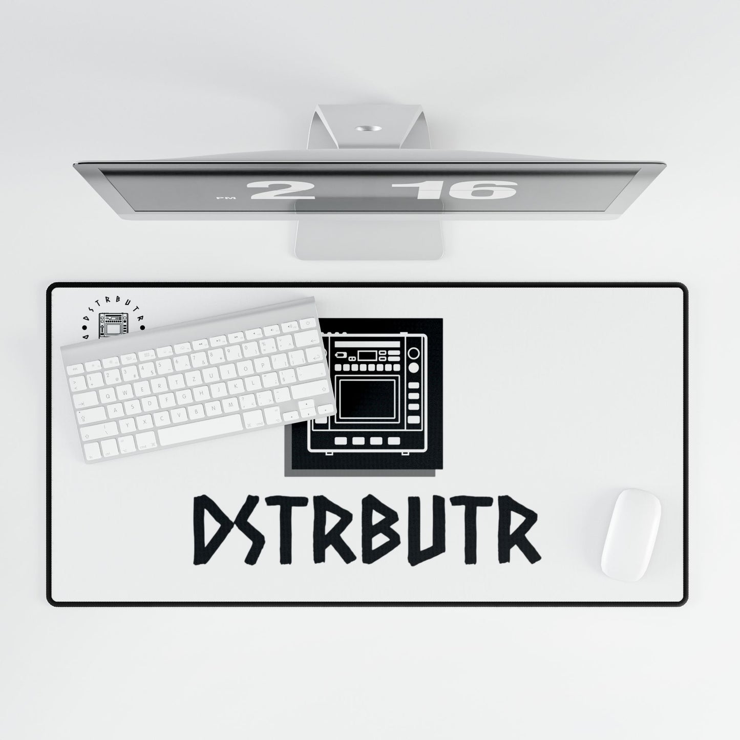 DSTRBUTR Gaming Desk Mat - White with Black