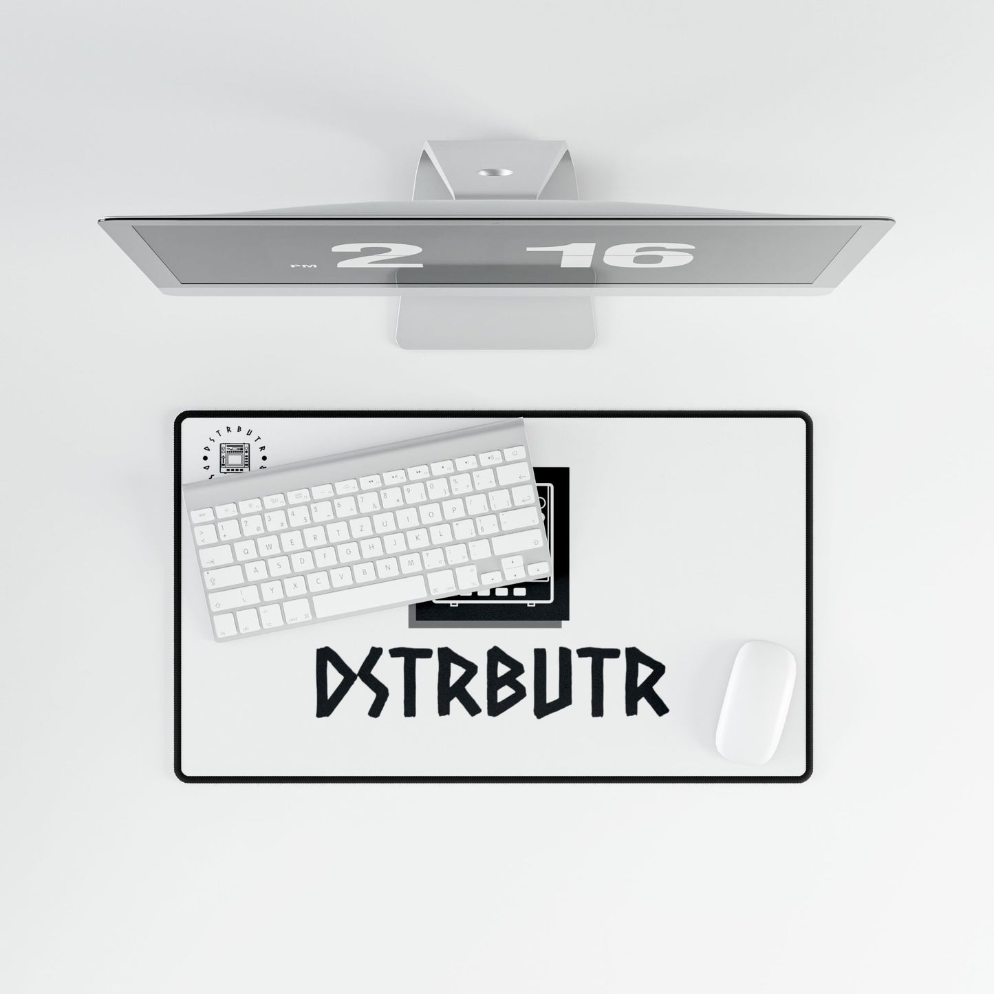 DSTRBUTR Gaming Desk Mat - White with Black