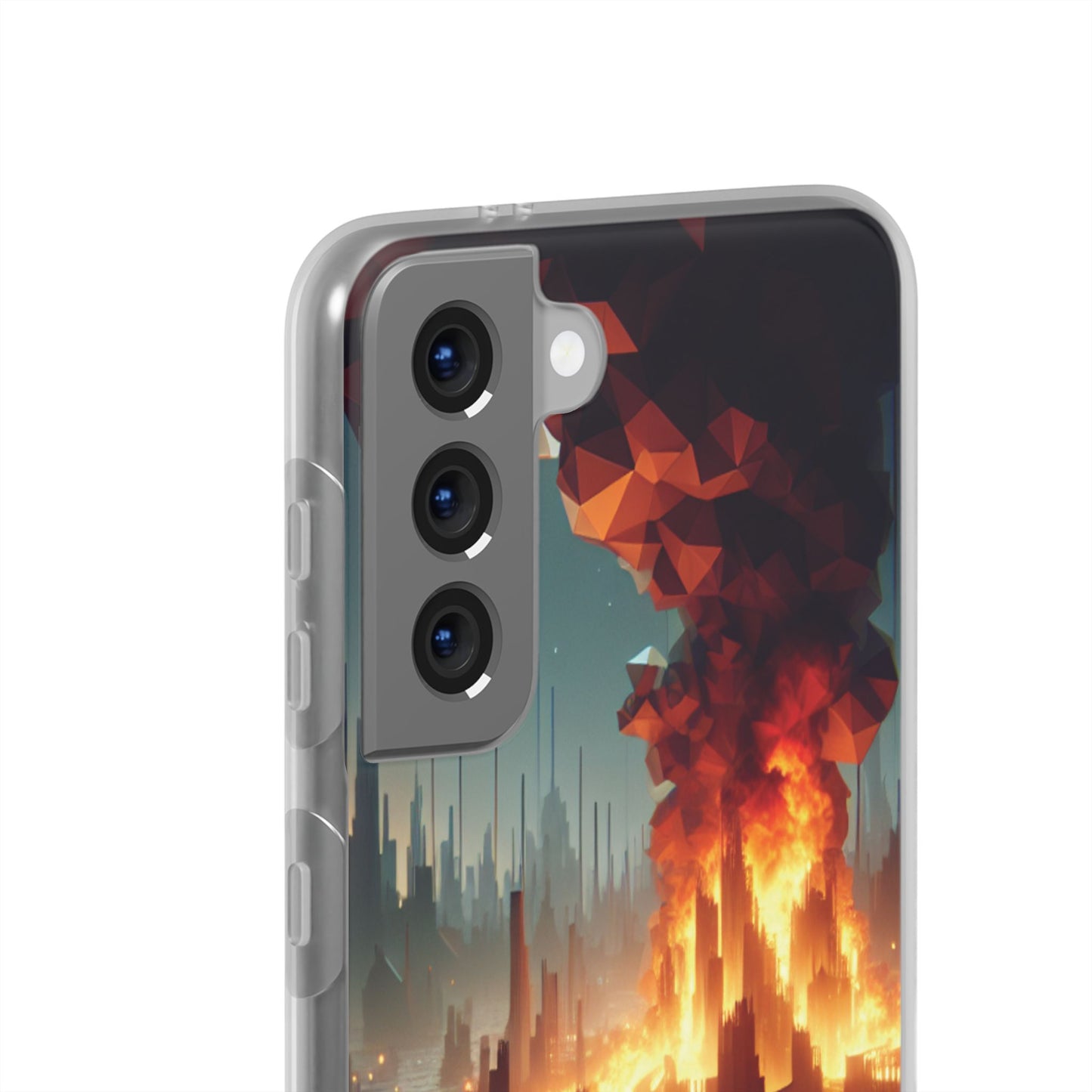 DSTRBUTR Flexi Cases with Fiery Cityscape Design – Perfect for Tech Enthusiasts and Gamers