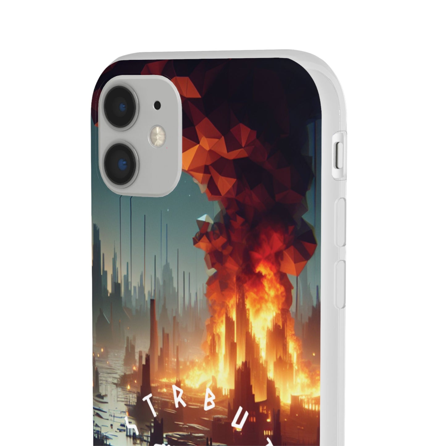 DSTRBUTR Flexi Cases with Fiery Cityscape Design – Perfect for Tech Enthusiasts and Gamers