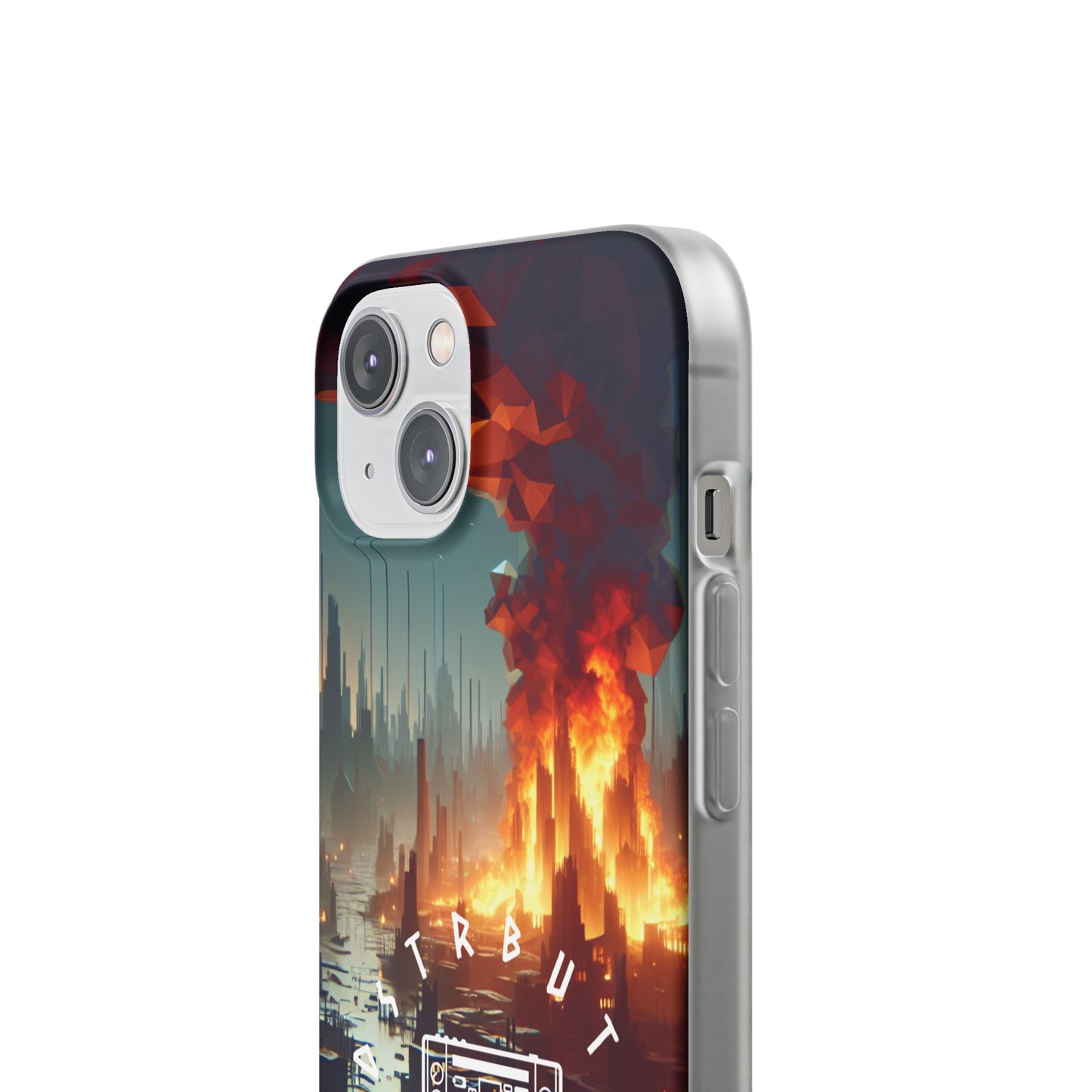 DSTRBUTR Flexi Cases with Fiery Cityscape Design – Perfect for Tech Enthusiasts and Gamers