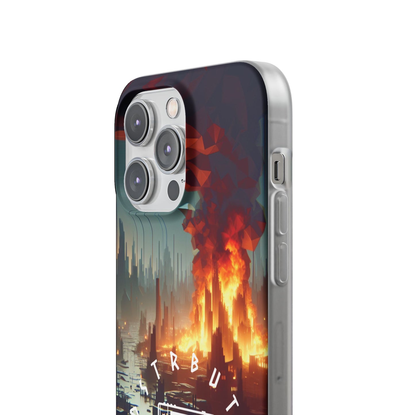 DSTRBUTR Flexi Cases with Fiery Cityscape Design – Perfect for Tech Enthusiasts and Gamers