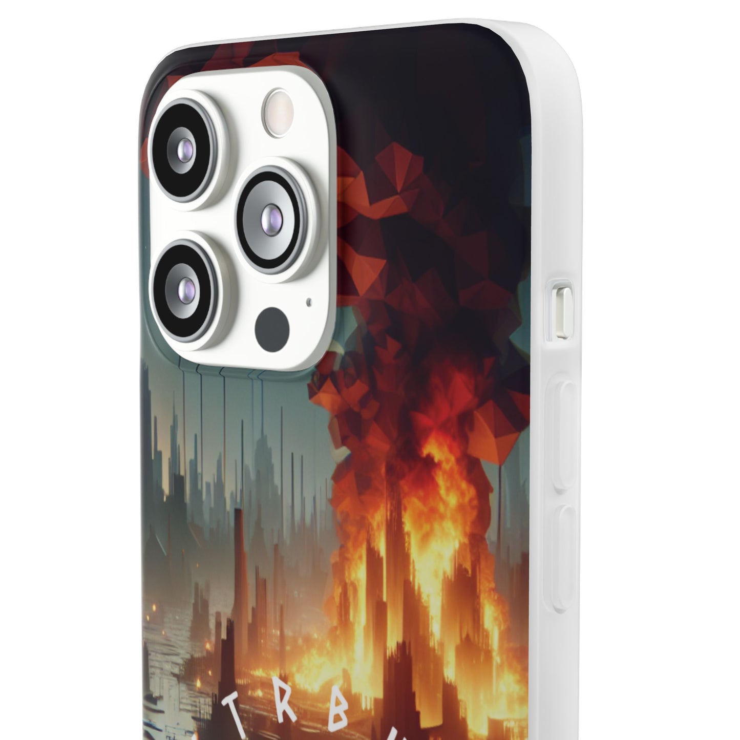 DSTRBUTR Flexi Cases with Fiery Cityscape Design – Perfect for Tech Enthusiasts and Gamers