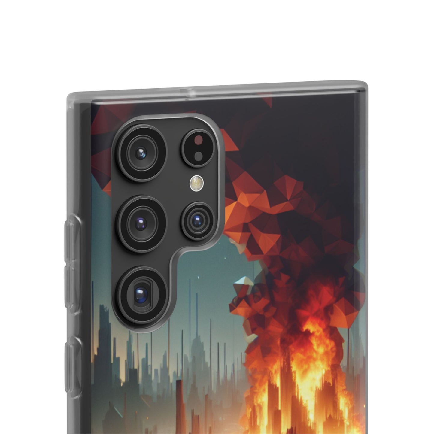 DSTRBUTR Flexi Cases with Fiery Cityscape Design – Perfect for Tech Enthusiasts and Gamers