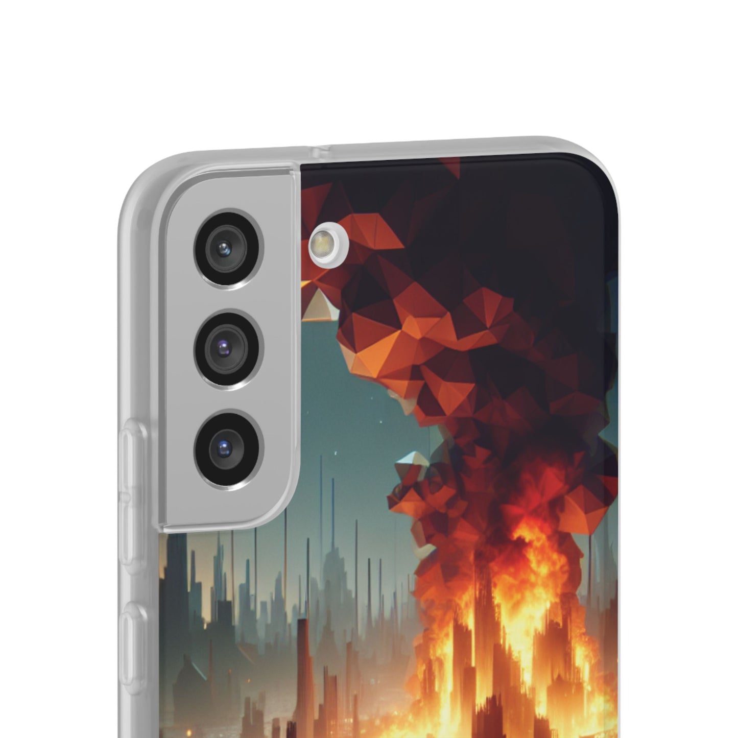 DSTRBUTR Flexi Cases with Fiery Cityscape Design – Perfect for Tech Enthusiasts and Gamers