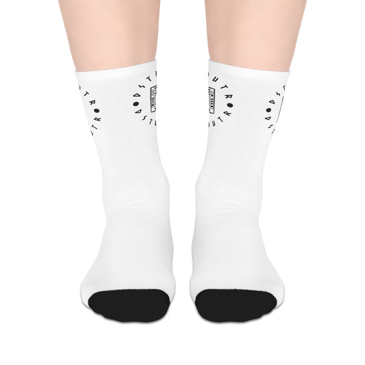 DSTRBUTR Mid-Length Socks with Vintage Graphic Design - White