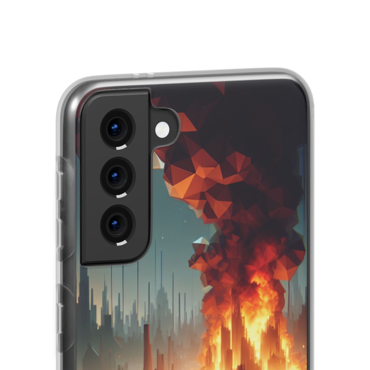 DSTRBUTR Flexi Cases with Fiery Cityscape Design – Perfect for Tech Enthusiasts and Gamers