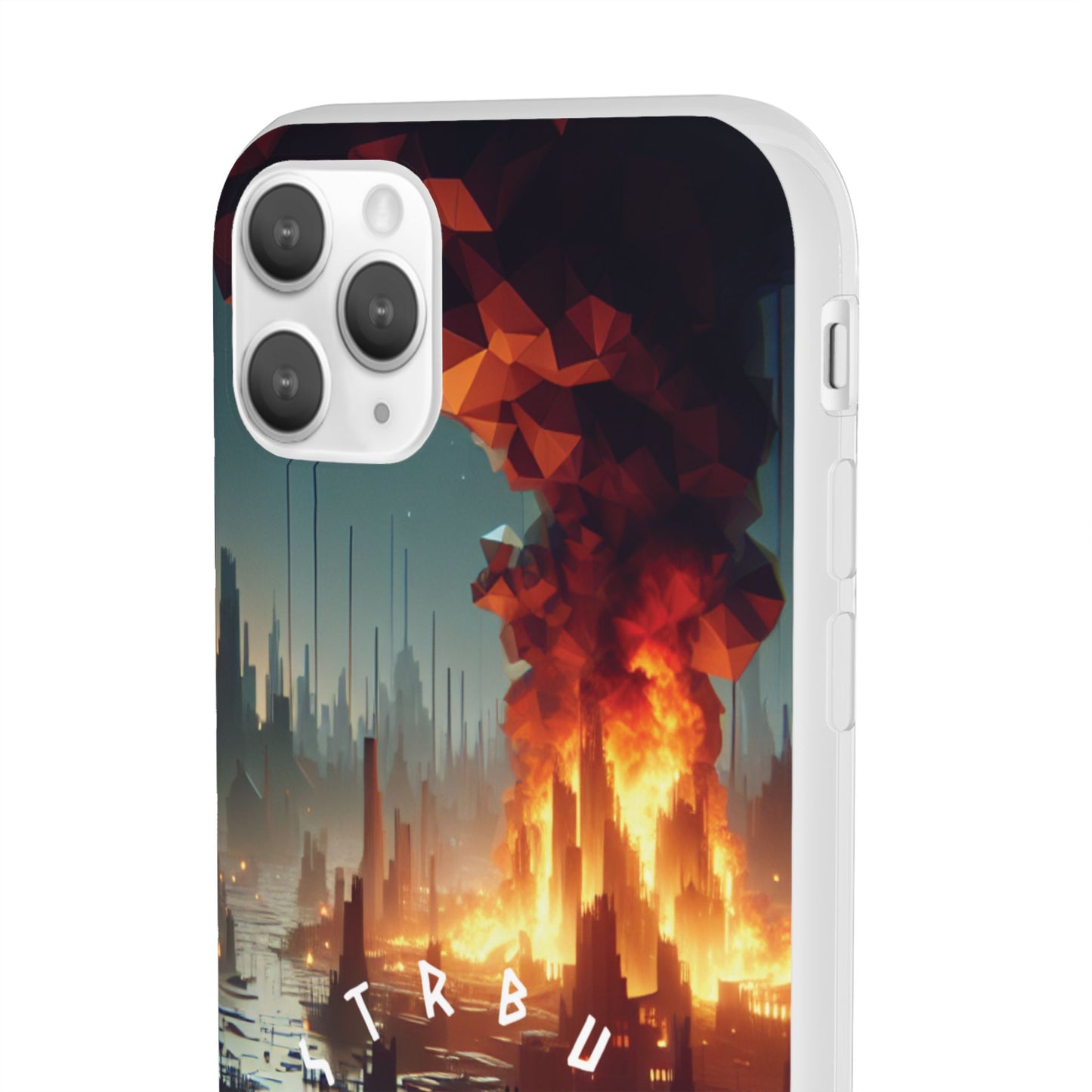 DSTRBUTR Flexi Cases with Fiery Cityscape Design – Perfect for Tech Enthusiasts and Gamers