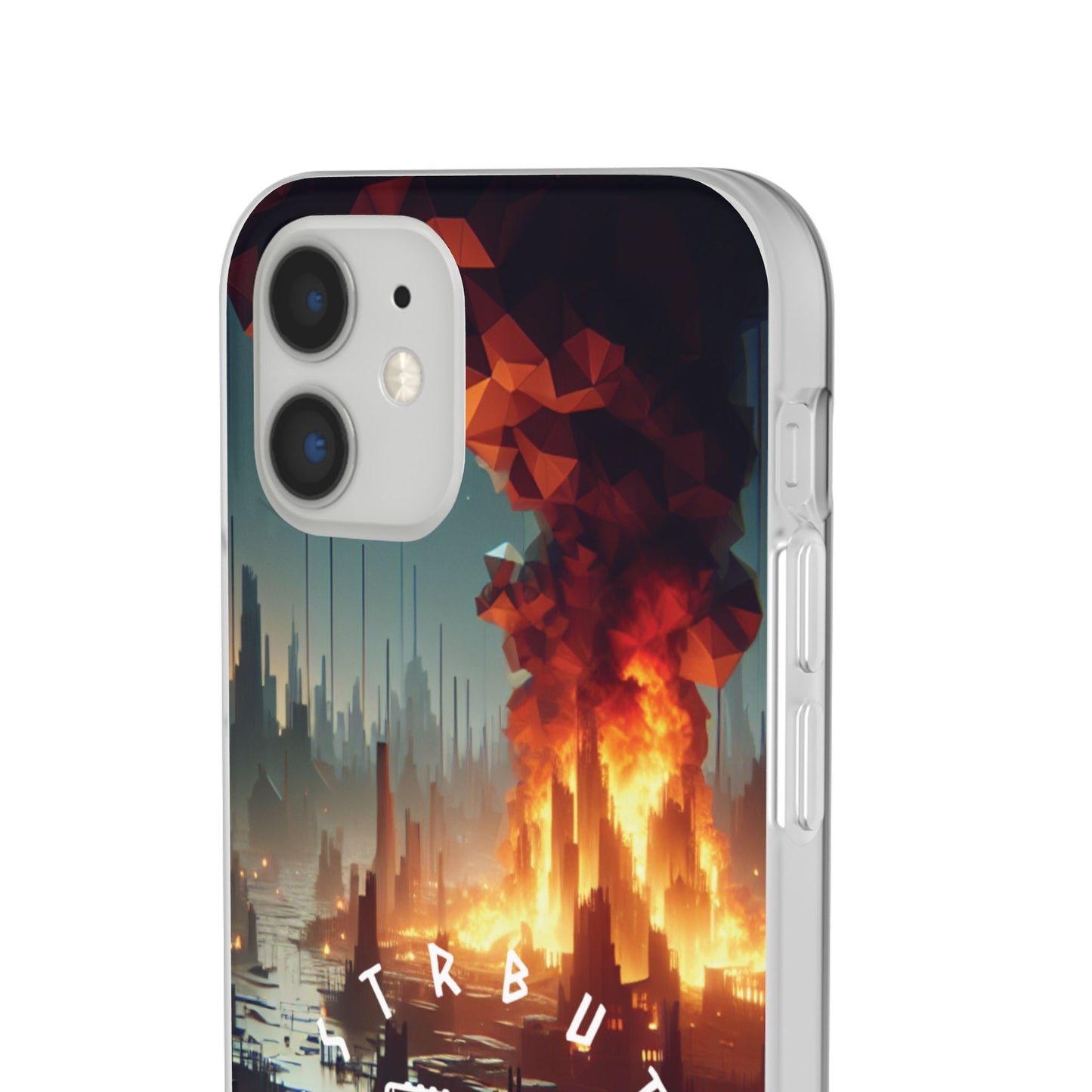 DSTRBUTR Flexi Cases with Fiery Cityscape Design – Perfect for Tech Enthusiasts and Gamers