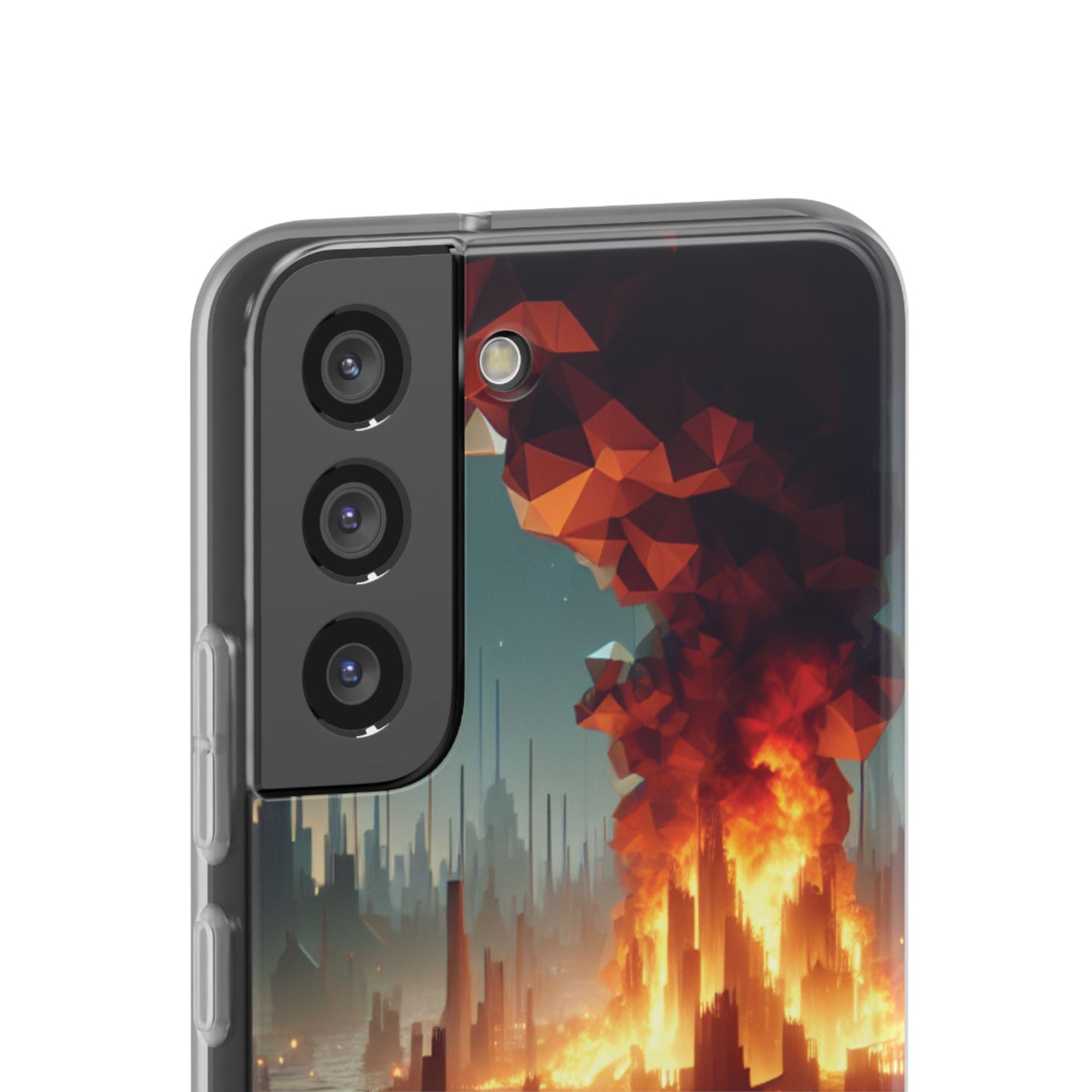 DSTRBUTR Flexi Cases with Fiery Cityscape Design – Perfect for Tech Enthusiasts and Gamers