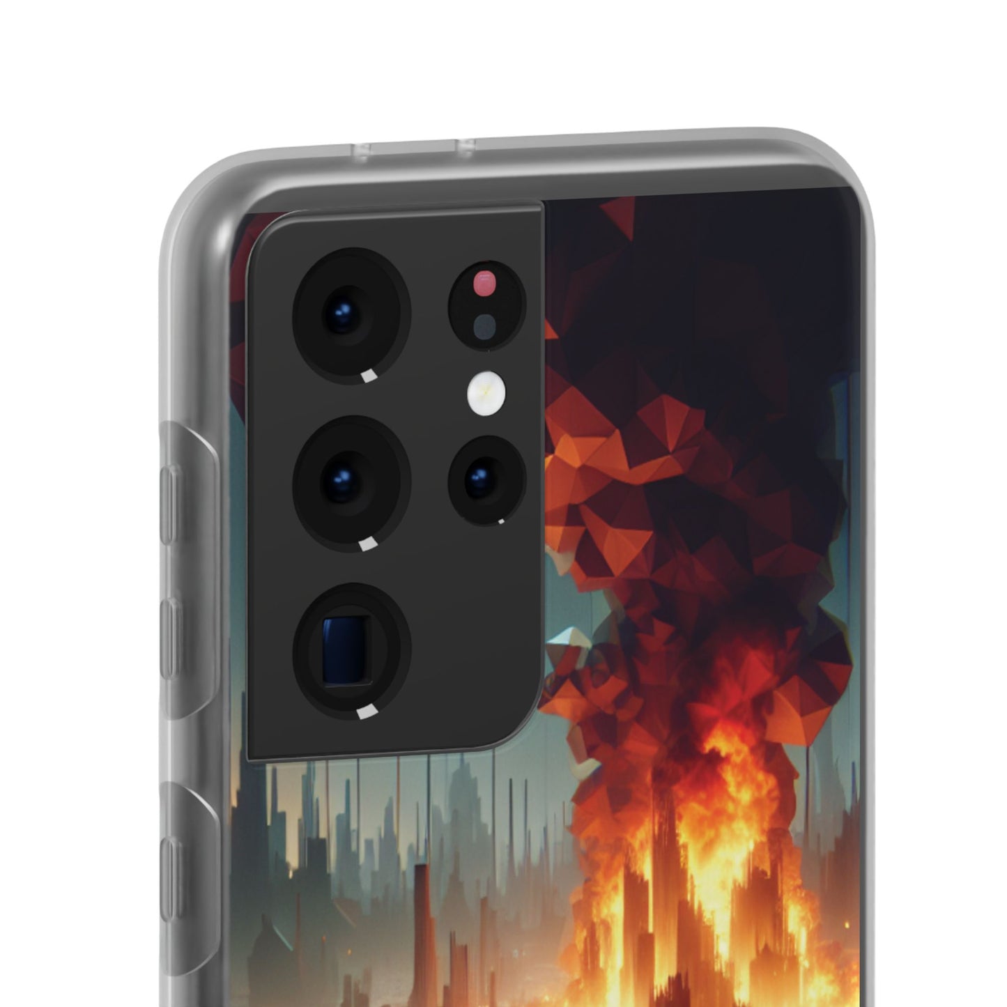 DSTRBUTR Flexi Cases with Fiery Cityscape Design – Perfect for Tech Enthusiasts and Gamers