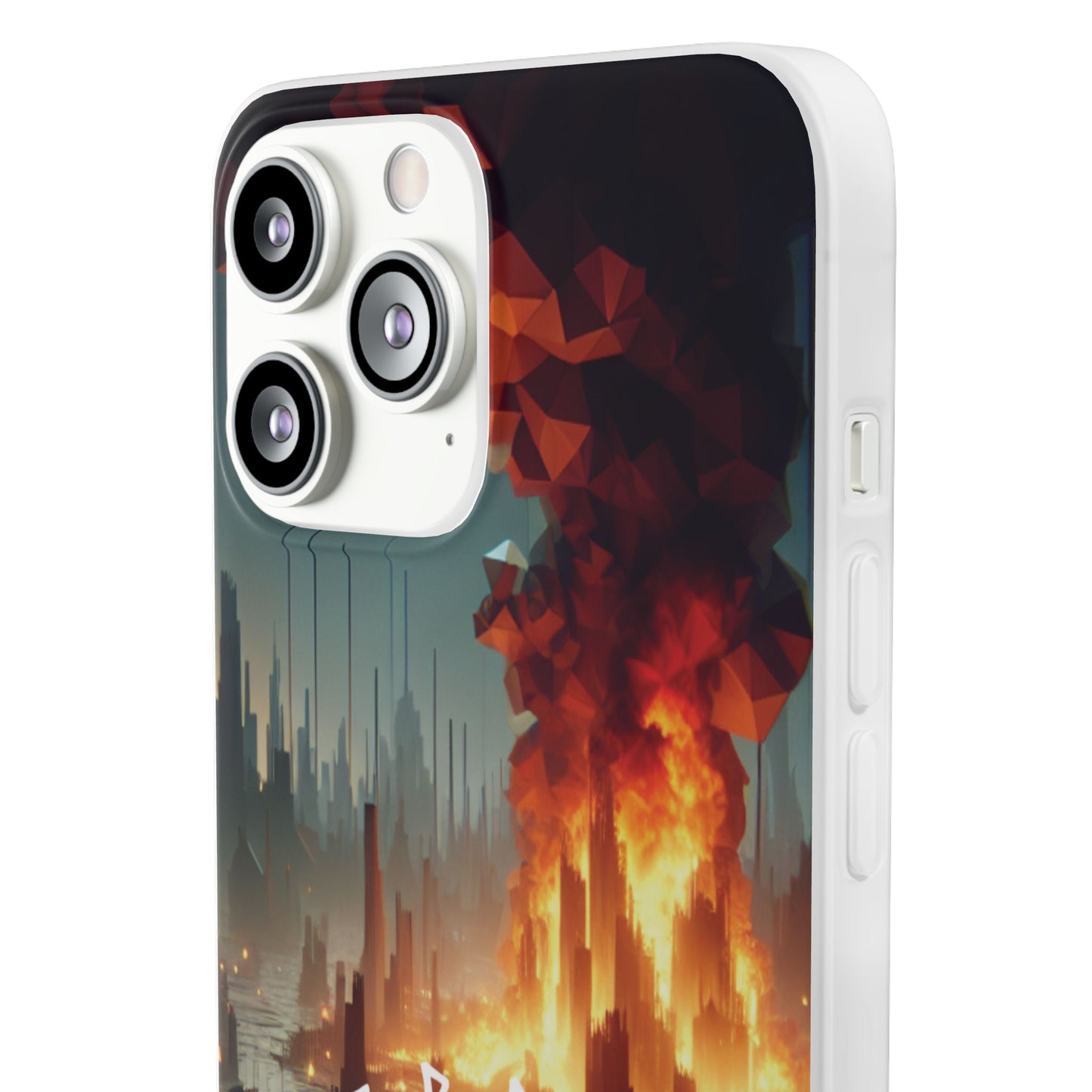 DSTRBUTR Flexi Cases with Fiery Cityscape Design – Perfect for Tech Enthusiasts and Gamers