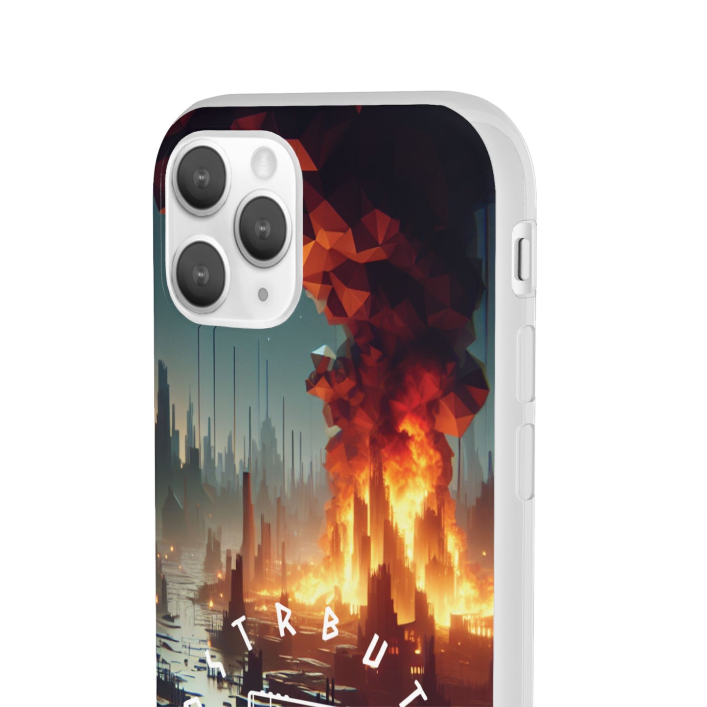 DSTRBUTR Flexi Cases with Fiery Cityscape Design – Perfect for Tech Enthusiasts and Gamers