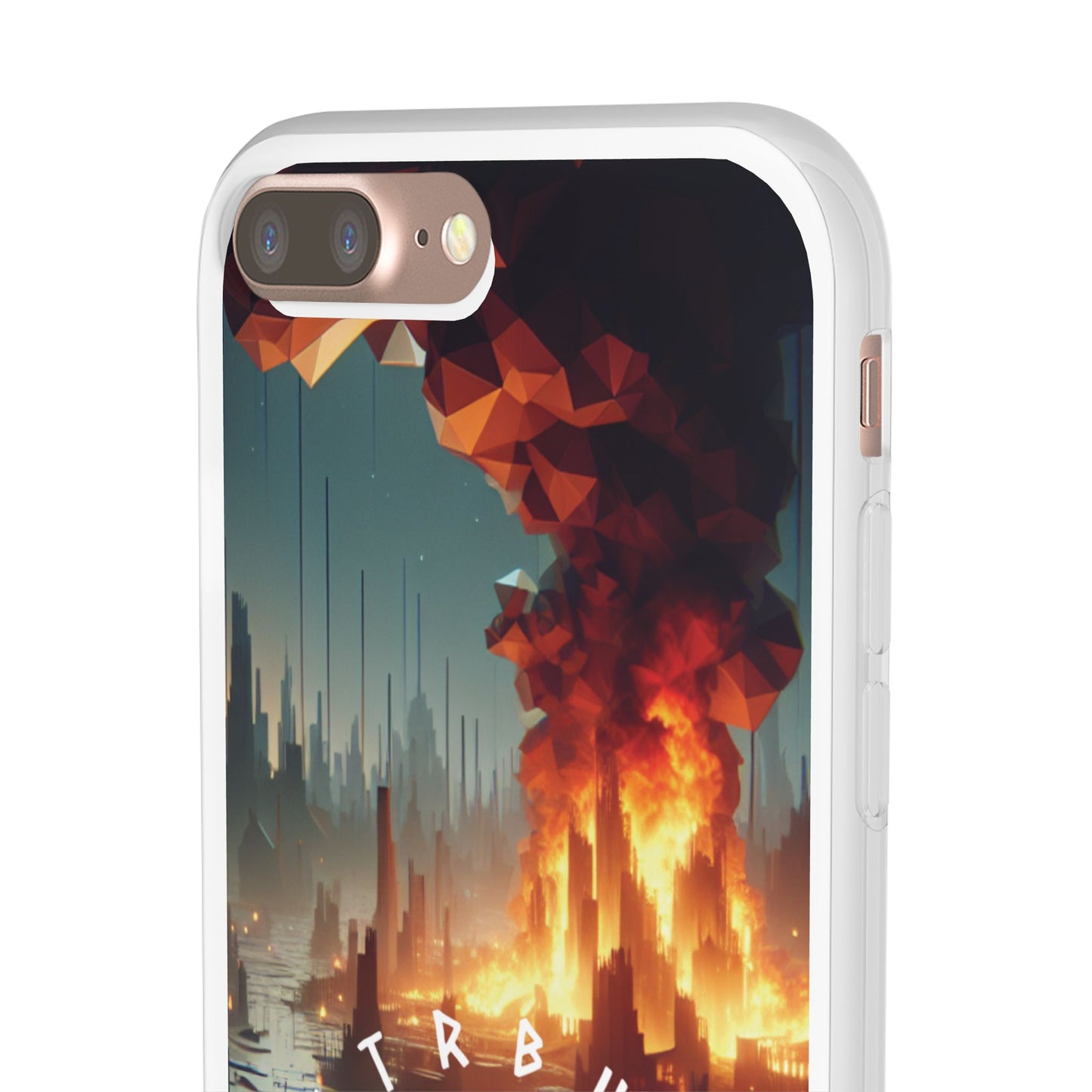 DSTRBUTR Flexi Cases with Fiery Cityscape Design – Perfect for Tech Enthusiasts and Gamers