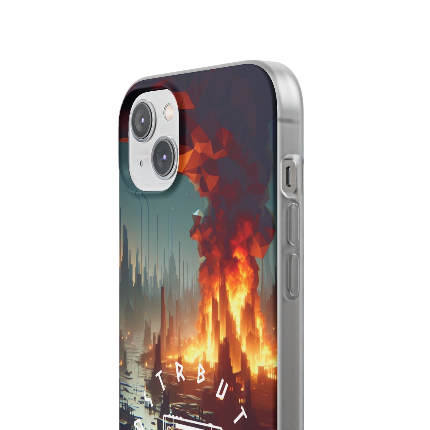 DSTRBUTR Flexi Cases with Fiery Cityscape Design – Perfect for Tech Enthusiasts and Gamers