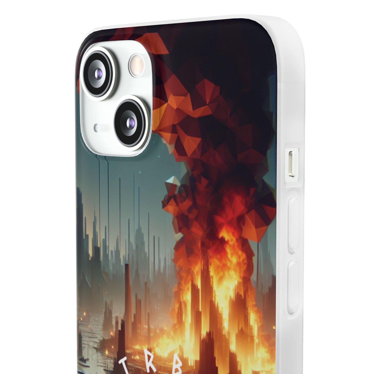 DSTRBUTR Flexi Cases with Fiery Cityscape Design – Perfect for Tech Enthusiasts and Gamers