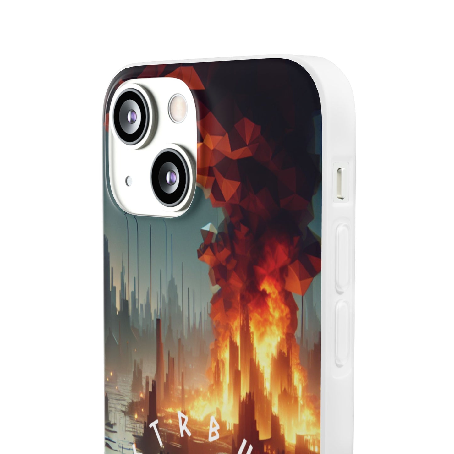 DSTRBUTR Flexi Cases with Fiery Cityscape Design – Perfect for Tech Enthusiasts and Gamers