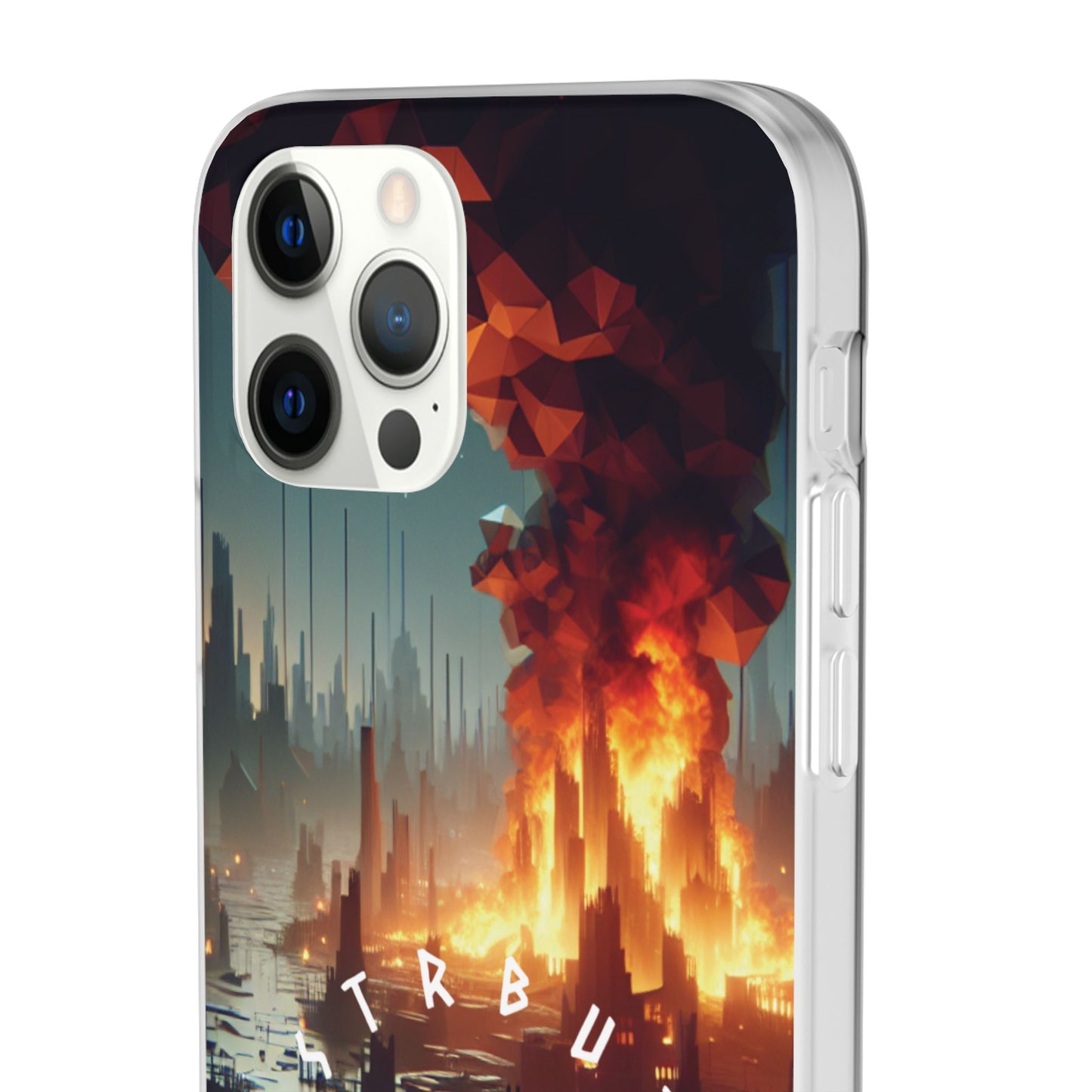 DSTRBUTR Flexi Cases with Fiery Cityscape Design – Perfect for Tech Enthusiasts and Gamers