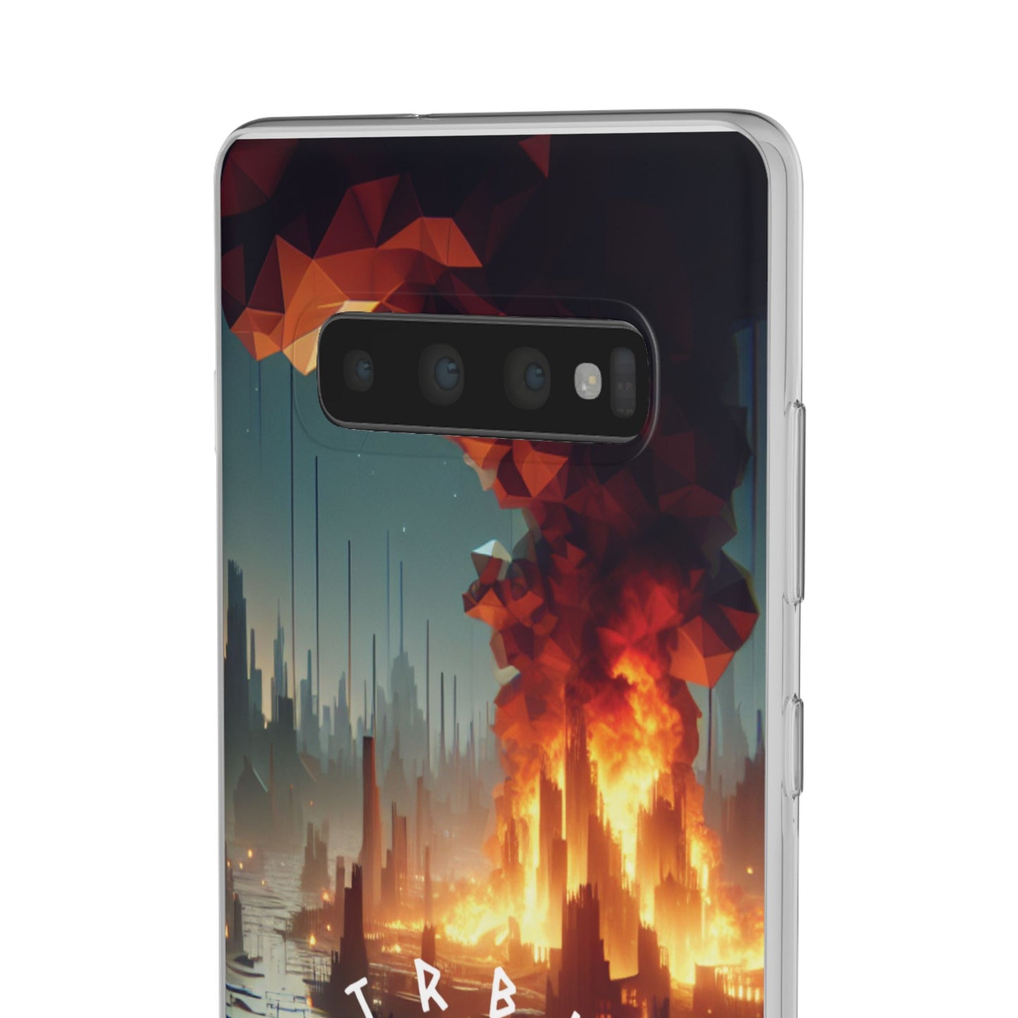 DSTRBUTR Flexi Cases with Fiery Cityscape Design – Perfect for Tech Enthusiasts and Gamers